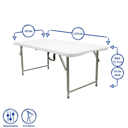 1x 120cm (4ft) Height Adjustable Folding Trestle Table for Camping Party Picnic - Picture 3 of 7
