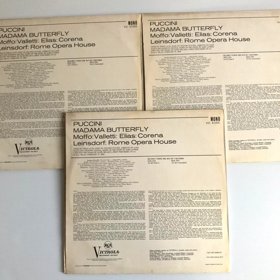 Madama Butterfly Puccini Moffo, Valletti, Erich Leinsdorf 3LP RCA VIC 6100 NM - Image 4 of 4