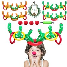 4 Sets Christmas Inflatable Reindeer Antler Ring Toss Game School Family Favo...