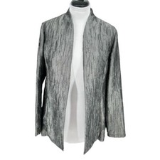 Coldwater Creek SZ M Crinkled Metallic Open Front Jacket Blazer Textured Gray