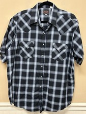 Plains Western Wear Mens Plaid Pearl Snap Short Sleeve Shirt Size XL