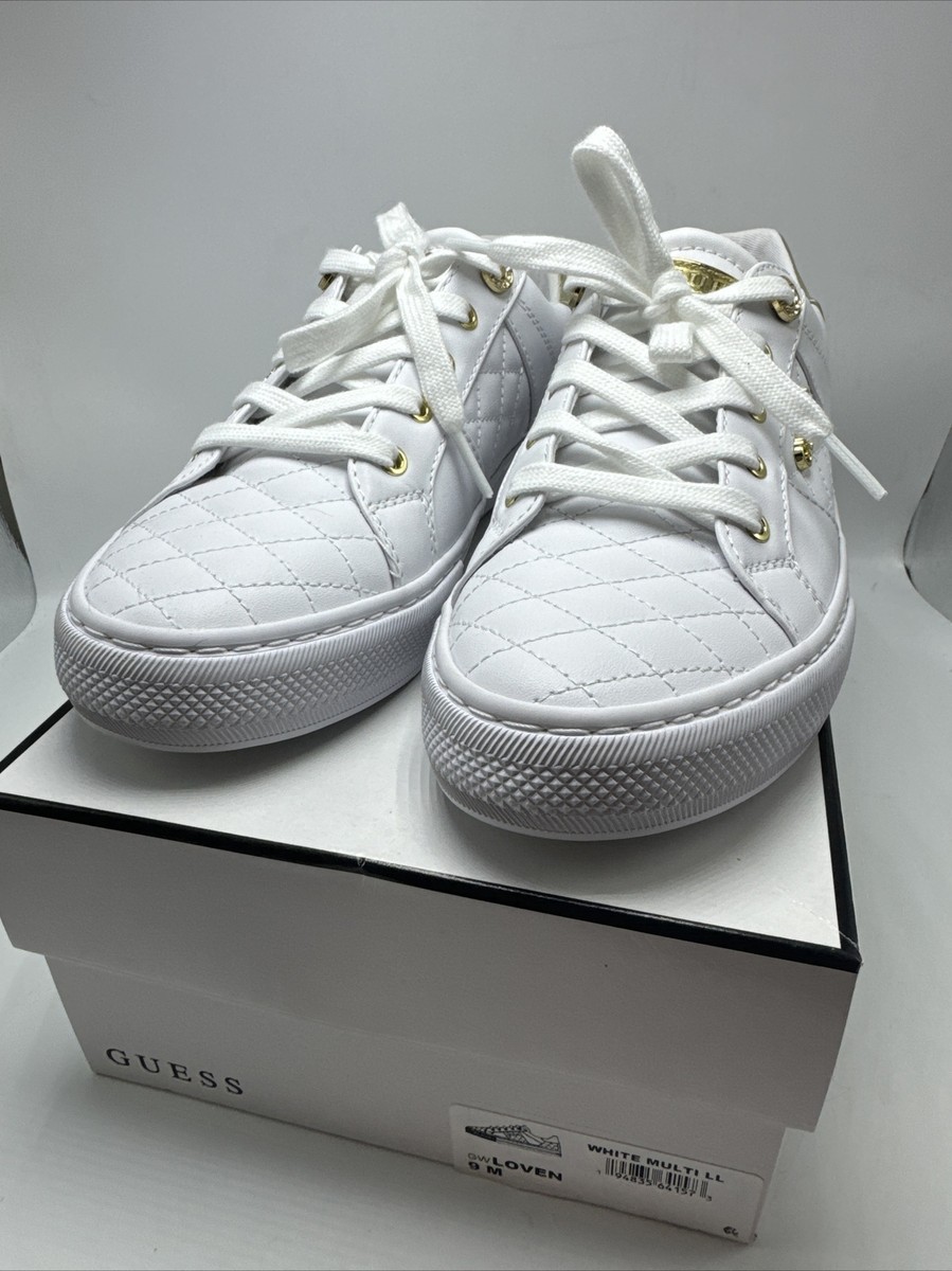 Guess Womens Loven Casual and Fashion Sneakers Shoes Size9 New In Box White  Gold