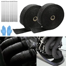 2 Rolls x Titanium Pipe Header Manifold Exhaust Heat Wrap Tape 24 Ties 2" X 50ft