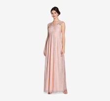 Adrianna Papell Ada Lace Dress with V-Neckline Blush