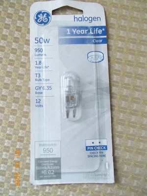 One GE Halogen  50w  T3 Bulb Type GY 6.35 Base 12 Volts
