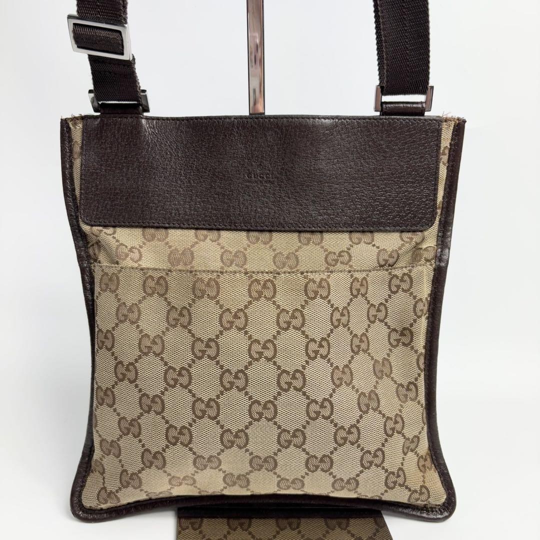 Gucci GG Canvas Brown Leather Unisex Shoulder Bag Preowned