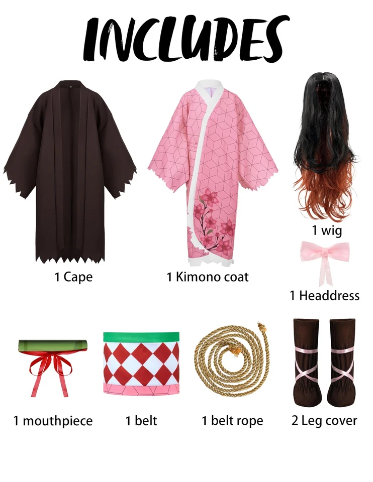 Disfraz Kimono Niñas, Conjunto de Disfraces Ninja con Peluca para Niños, Niños Pequeños Rosa Ani... Foto 3 de 4