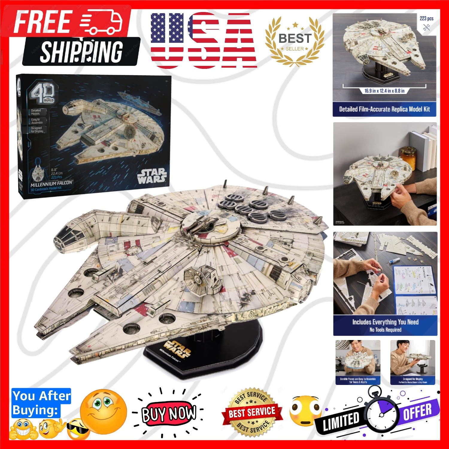 Star Wars Millennium Falcon 3D Model Kit, Star Wars Gifts, D