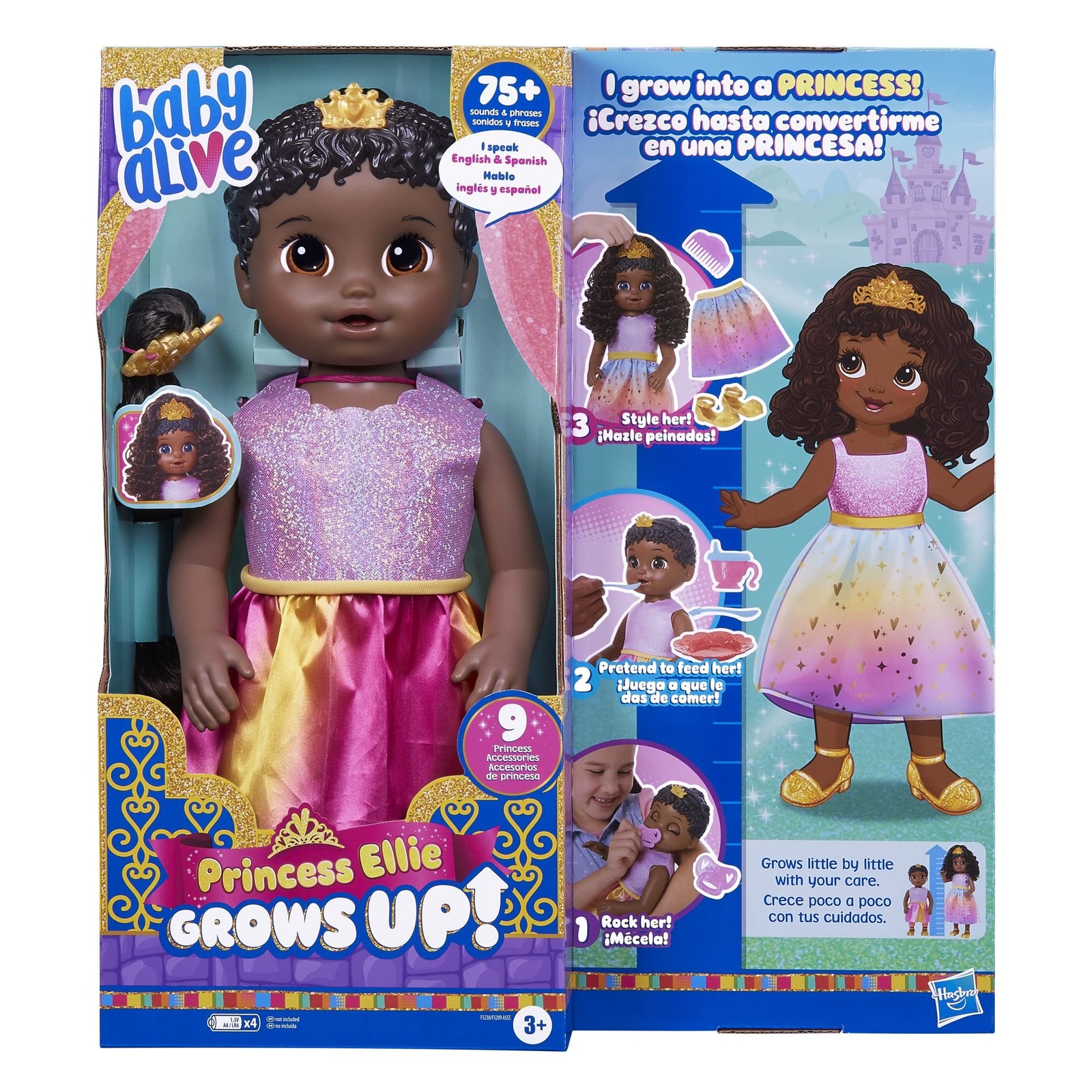 Baby Alive Princess Ellie Grows Up! Black Hair Doll for 3 Ye