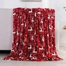 Elegant Comfort Velvet Touch Ultra Plush Christmas Holiday Printed Fleece Throw/