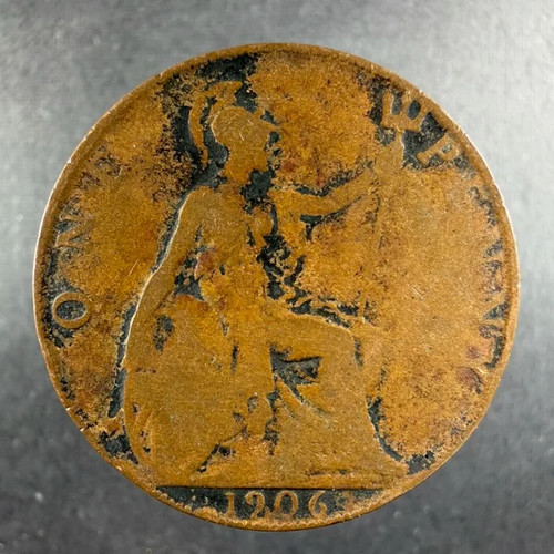 1906 Great Britain 1 Penny Edward VII Bronze Heavily Circulated - Picture 2 of 4