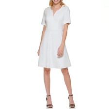 NWT-Tommy Hilfiger Size 8 White V-Neck Short Sleeve Fit Flare A-line Dress - 109