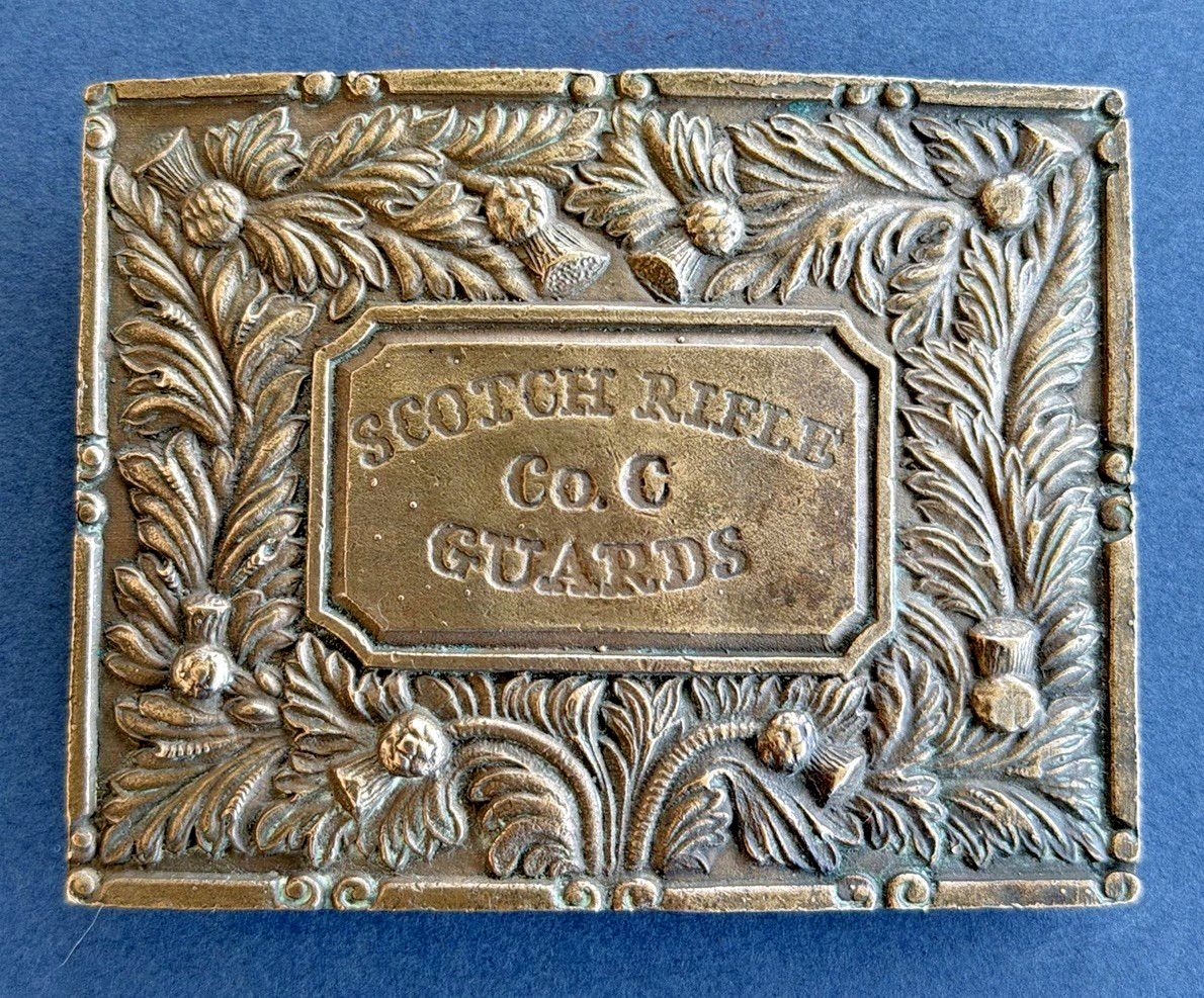 Vintage brass belt buckle Scotch Rifle Co,  Robinson Adams & Co, Virginia USA