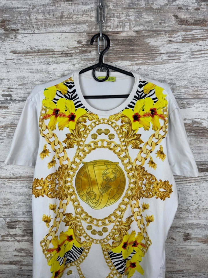 Camiseta Para Hombre Versace Medusa De Colección Camiseta De Lujo Logo Grande Rara Talla XL Blanca Foto 2 de 4