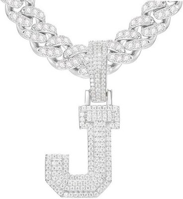 2.50 Ctw Round Moissanite Initial ''J'' Letter Only Pendant 14K White Gold Plated