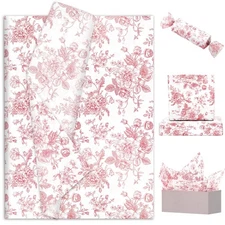 100 Sheets Floral Tissue Paper Rose Gold Flower Gift Wrapping Paper Vintage D...