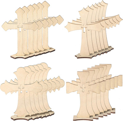 24 Pcs Wooden Crosses for Crafts 4 Styles Unfinished Catholic Wooden Crosses Bul