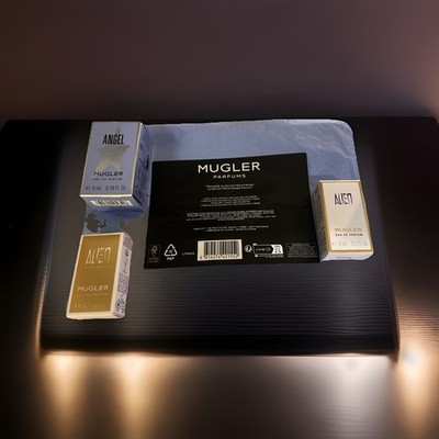4pc Mugler Set - Blue Pouch, 3 Mini Splashes Goddess, Angel, Alien A8