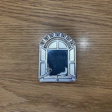 Vintage Pewter Cat Window Mini Picture Frame Art Deco Whimsy Retro Collectible