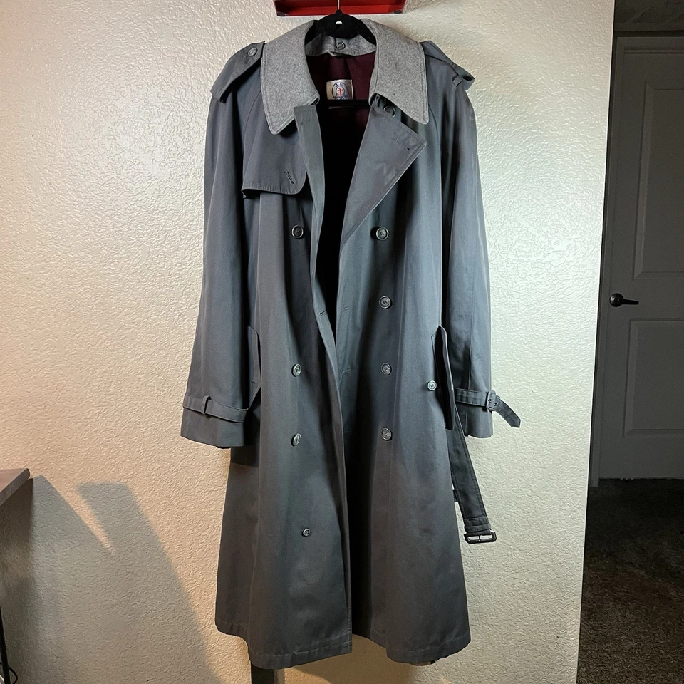 J. G. Hook Vintage Mens Coat Cotton Double Breasted Belted Long Trench Sz 40 - Image 2 of 4