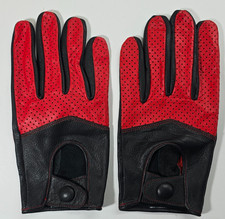 NOS Riparo Men's Genuine Leather Half Mesh Driving Gloves Red Black Size M