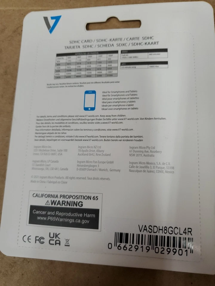 V7 8GB Class 4 SDHC High Speed Data Transfer Card - VASDH8GCL4R-1N. Brand New - Image 3 of 3