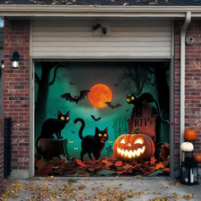 Halloween Garage Door Cover Decor, 7X8Ft Outdoor Party Backdrop