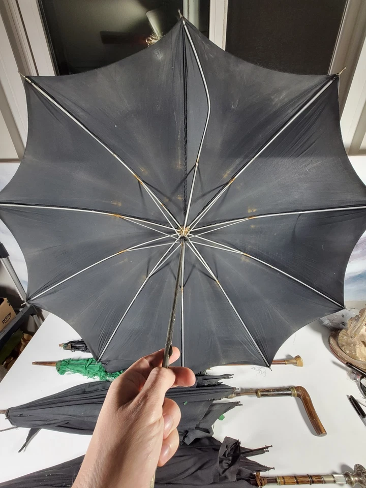 JUEGO DE 5 PARAGUAS ANTIGUOS VICTORIANOS PLATA ORO RELLENO MADREPERLA Foto 4 de 4