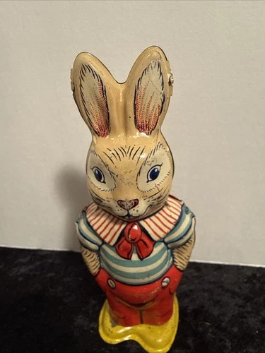 Vintage 1950s J. Chein Wind-up Tin Toy Walking Easter Bunny, USA