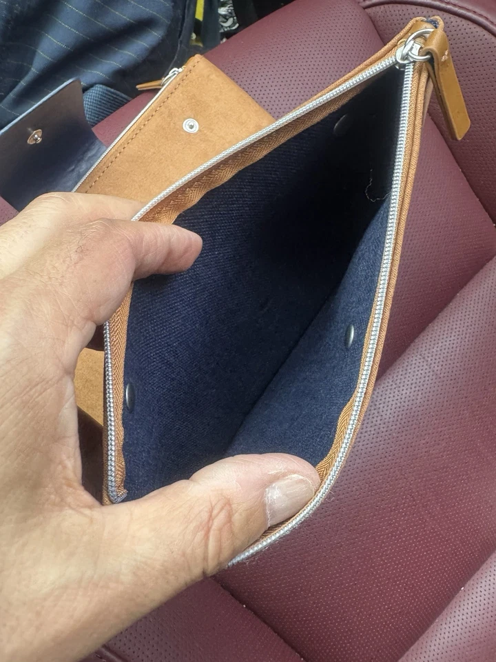 AIR FRANCE Faux Suede Zip Case Brown Amenity Bag Clutch Travel Organizer Makeup  - Image 4 of 4