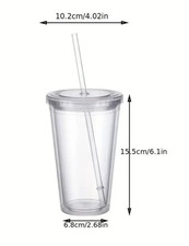 Double-Walled Clear Tumbler Cup with Lid & Straw - BPA-Free, Reusable Bottle
