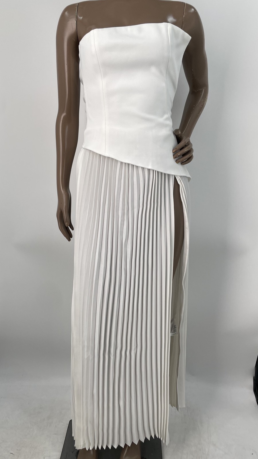Arakii Womens Midi Dress White Size XS Pleated Slit Strapless Asymmetric Hem