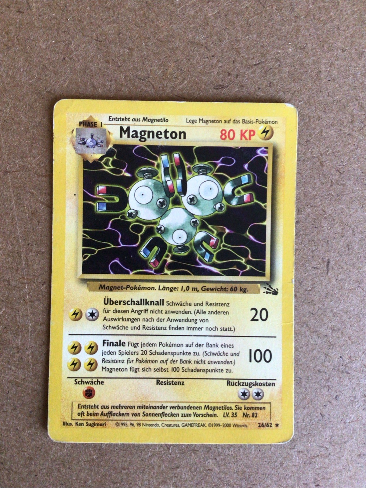 Magneton Pokemon Card - 26/62  Fossil Set - 1999 - Regular non-holo