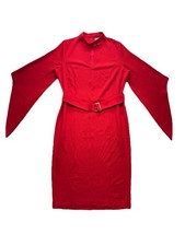 Women’s Worthington Cutout V-neck Belted Bell Sleeve Bright Red Dress #764