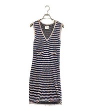CHANEL Tweed-like Summer Knit Border Sleeveless Dress/ Navy/ Size 38