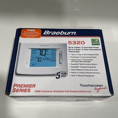 Braeburn 5320 Touchscreen Programmable Thermostat 4 Heat 2 Cool Conventional