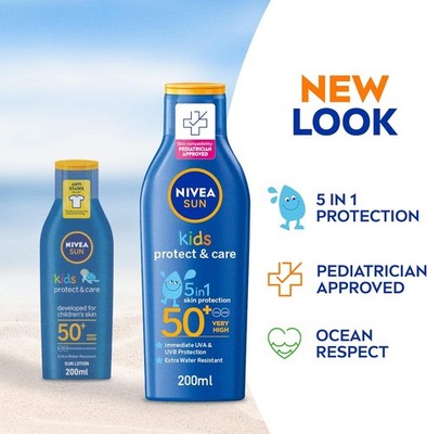 NIVEA Kids Protect & Care LSF50+ Sonnencreme 200ml sehr hoher Schutz 5in1