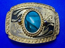 Centered Faux Turquoise Cabochon Cab Stone in Western Buckle To Fit Your 1" Belt