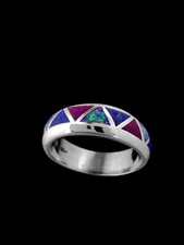 Size 4 - Navajo Wedding Band Ring Opal and Sugilite Ring 925 Sterling...