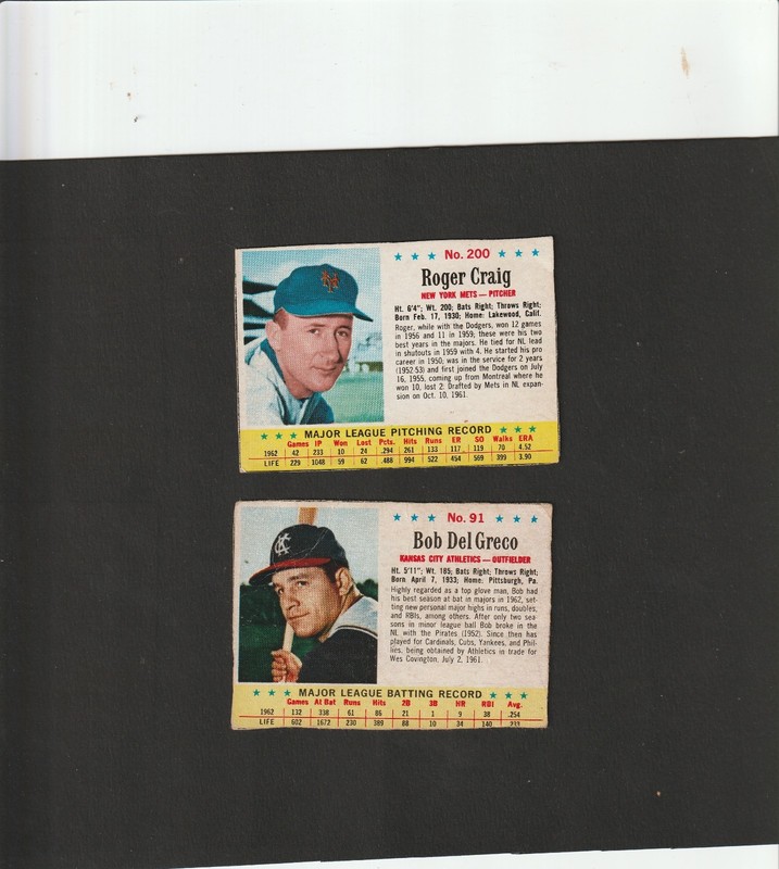 Lot of 3 1963 Post Baseball inc #200 Craig, #120 Roseboro, #91 Del Greco