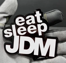(2PC) "EAT SLEEP JDM" Emblems WHITE 3D Acrylic Fender/Grill/Tailgate Badges