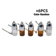 6PCS Mini Portable Glass Bottle Jar 36mm With Metal Lid Metal Spoon Keychain