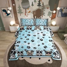 Manfei Cute Dog Paw Comforter Set Queen Size 3 Pcskawaii Dogs Footprint Love