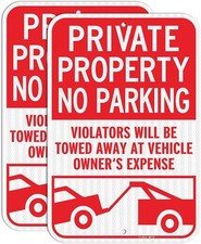2 Pack Private Property No Parking Signs, Violators Will Be Towed Away