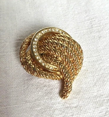 BROCHE GROSSE POUR CHRISTIAN DIOR VINTAGE ANCIENNE 1970 STRASS DORE COUTURE - Photo 1/4