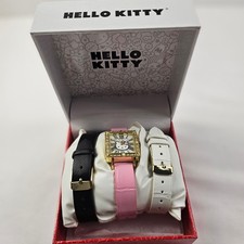 Hello Kitty Sanrio Womens Wrist Watch Gift Set 3 Bands Pink/Black/White New Box