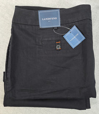 Lands End Weekend Chino Pants Womens 18 Flat Front Black Preppy Travel Work NEW