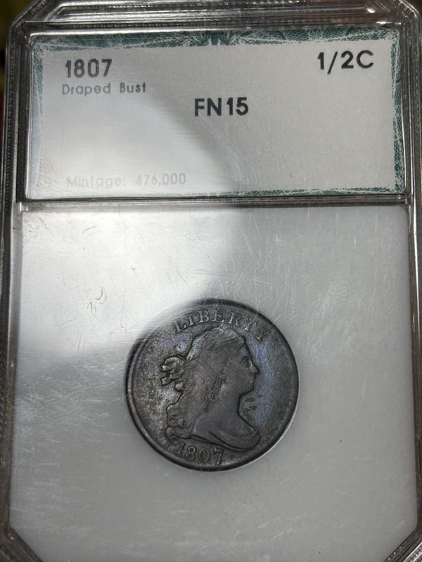 1807 PCI Fine Draped Bust Half Cent 1/2c Rare Type Coin Nice Example Vintage PCI