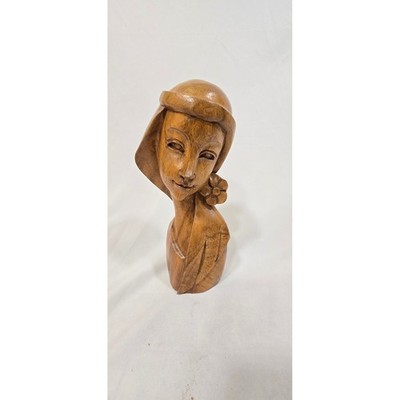 Vtg 50s mid century modern art deco hawaiian wood hand carved female sculpture