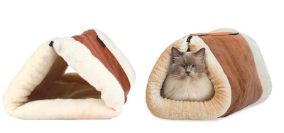 Cozy Kitty Shack 2-in-1 Katzentunnel Bett & Matte - weich warm Indoor Katzenhöhle Haus